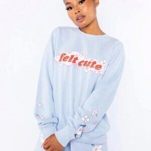 REVOLVE By Samii Ryan Felt Cute Light Blue Crewneck Sweatshirt Size S